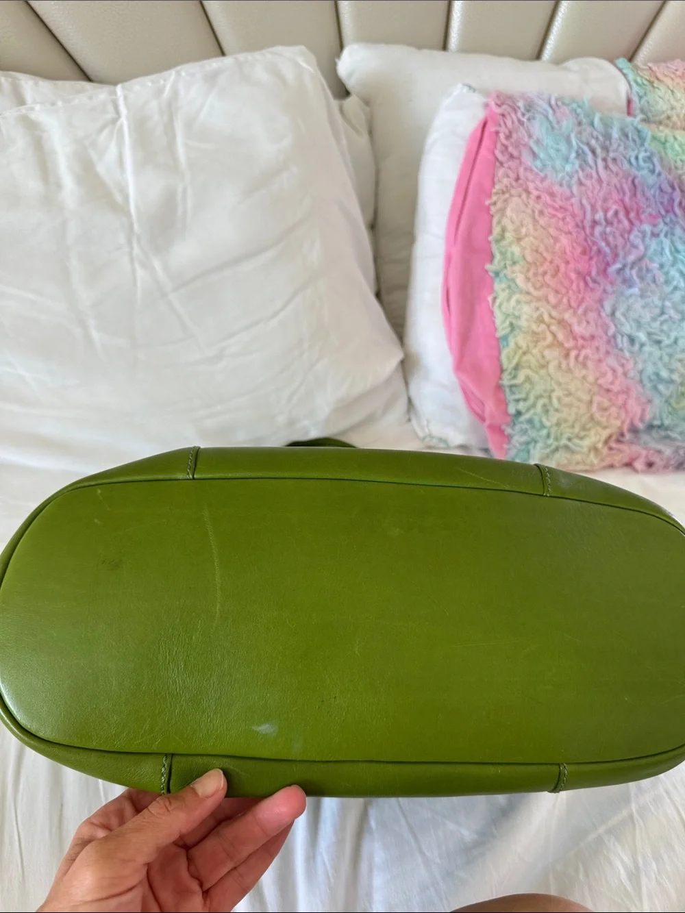 kate spade green leather tote shoulder bag purse with tassle